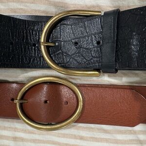 Lot of 2 Massimo Dutti Leather Belts with Gold Buckles M/L